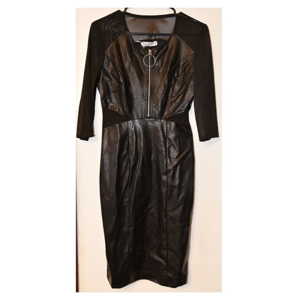 Rinascimento - Faux-leather Sheer Sleeves Little Black Dress (Made in Italy) - Picture 7 of 11